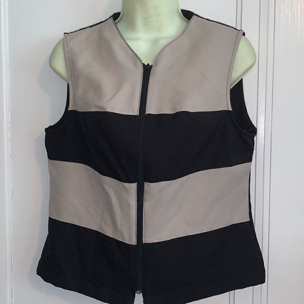 Vtg 90s Nathalie B tan & black‎ striped vest
